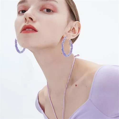 Vista 2 de coadipress Aretes de aro de lentejuelas, bohemios, envueltos en purpurina, chapados en oro, aretes colgantes para mujer, aretes de aro grandes