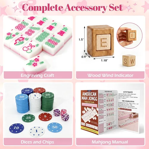 Vista 9 de American Mahjong Tile Set, 1.2 en 166 Pink Travel mah jongg juegos Rosa