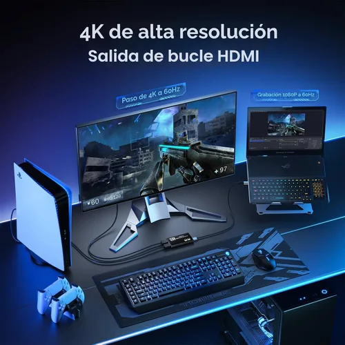 Vista 3 de XIIXMASK Tarjeta de captura de video, tarjeta de captura de audio y video, tarjeta de captura USB 3.0 4K HDMI Loop-Out, 1080P 60FPS/2K 30FPS captura