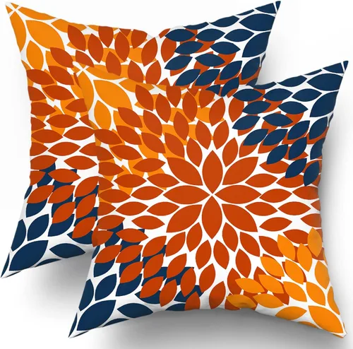 Vista 19 de Juego de 2 fundas de almohada de 18 x 18 pulgadas, diseño de dalias de color azul claro, modernas, rústicas, decorativas, de algodón, con Azul