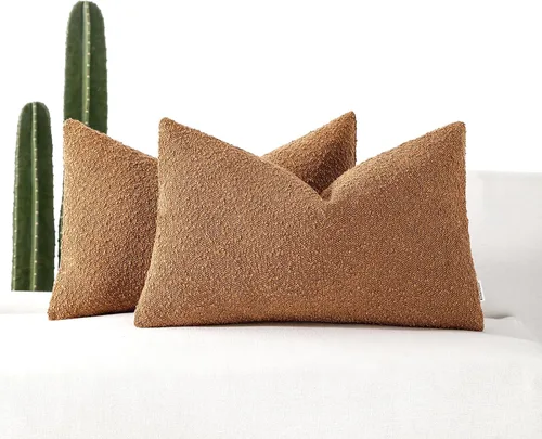Vista 13 de Fundas de cojín decorativas de bouclé para sofá, juego de 2, 16 x 16 pulgadas, beige