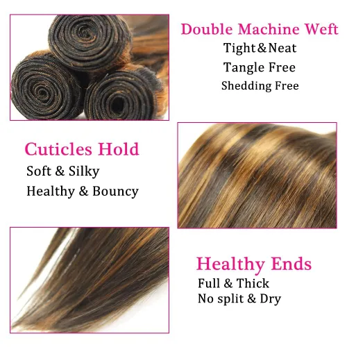 Vista 3 de 28 30 32 pulgadas marrón paquetes de cabello humano lacio Ombre extensiones de cabello humano lacio #GP1B30 Resaltar ST
