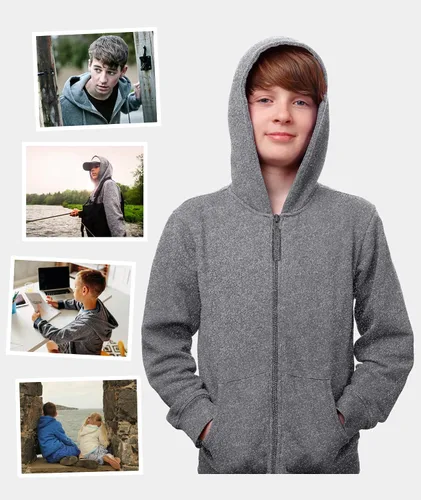 Vista 6 de V VALANCH Sudadera con capucha y cremallera completa para niños, ligera, de manga larga, para fútbol, baloncesto, para niños (6 a 15 años)