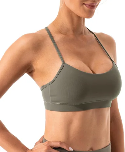 Vista 2 de Ukaste Sujetador deportivo con espalda en Y para mujer, con relleno de tirantes delgados, de bajo impacto, para entrenamiento y yoga