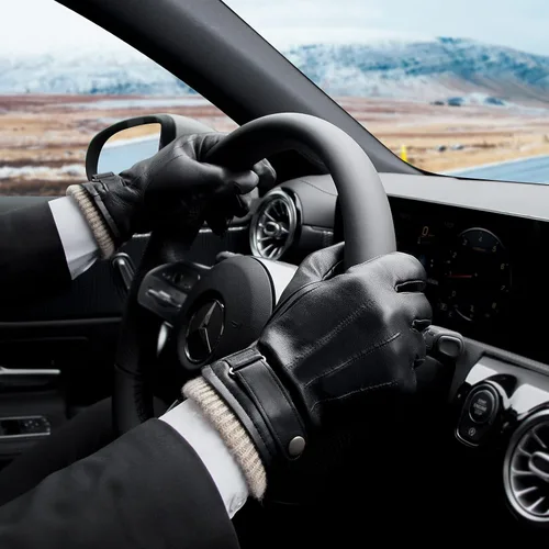 Vista 5 de OZERO Guantes de invierno para hombre, de piel de napa y cachemira, guantes de vestir para pantalla táctil, regalos térmicos para papá o marido