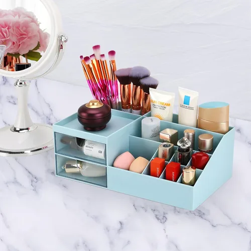 Vista 3 de LETURE Organizador de Escritorio, Caja Organizadora de Tocador de Maquillaje Cosmético, Almacenamiento de Maquillaje para Mostrador de Baño