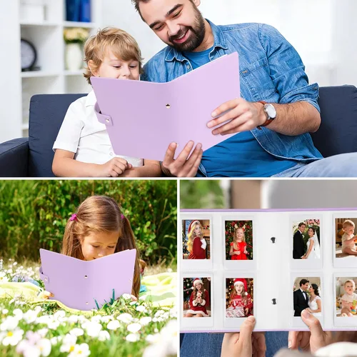 Vista 3 de Ruibytree Mini álbum de fotos con 256 bolsillos para cámara instantánea Fujifilm Instax Mini 12, 11, 9, 8+ 8, LiPlay, álbum de imágenes para Morado