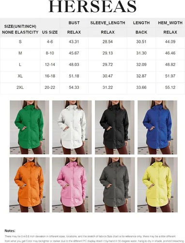 Vista 6 de Herseas Impermeable rompevientos ligero para mujer, impermeable, plegable, para exteriores, con capucha