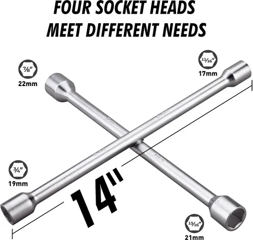 Vista 2 de CARTMAN Llave universal de llanta resistente de 14 pulgadas Llave de hierro para neumáticos de 4 vías Built with sturdy thick steel structure, 4