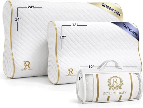 Vista 2 de Almohada de viaje de espuma viscoelástica Royal Therapy, almohada para el cuello de bambú ajustable para dormir de lado (viaje 18 x 12 x 5)