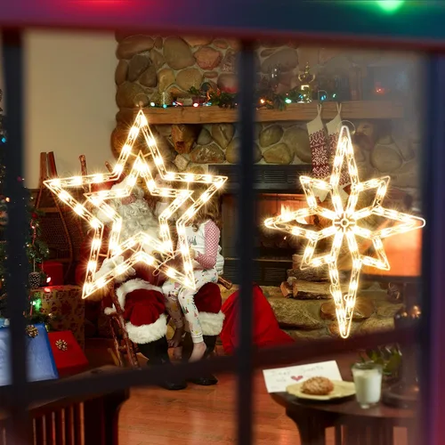 Vista 4 de Paquete de 2 luces de silueta de ventana de Navidad de 50 L, incluyendo: 1 estrella x 1 estrella de Belén