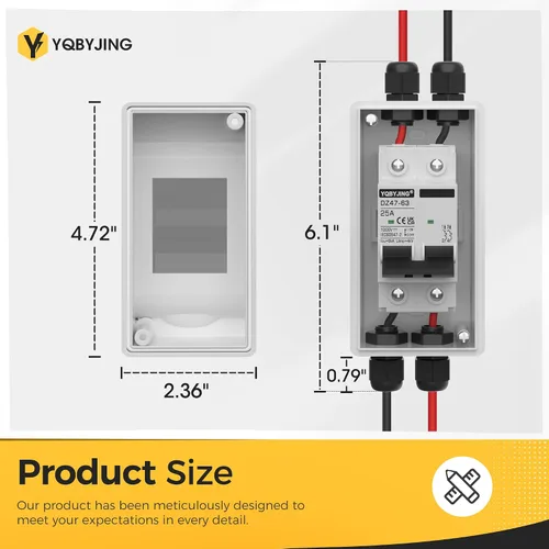 Vista 91 de Interruptor de desconexión de panel solar CC 20 Amp AC Caja de interruptor de circuito en miniatura 500V 2 polos con caja IP65 impermeable a prueba