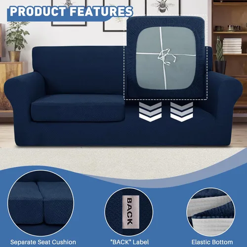 Vista 4 de JIVINER Fundas de sofá de 3 piezas para sofá de 2 cojines, funda elástica para sofá con 2 fundas de cojín de asiento extra grandes, fundas de sofá