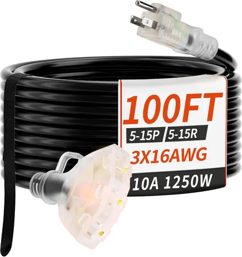 Vista 13 de PlugSaf Cable de Extensión para Exteriores de 50 Pies Calibre 16/3 con Múltiples Tomacorrientes Indicador de Luz, Cable de Extensión Flexible de 3