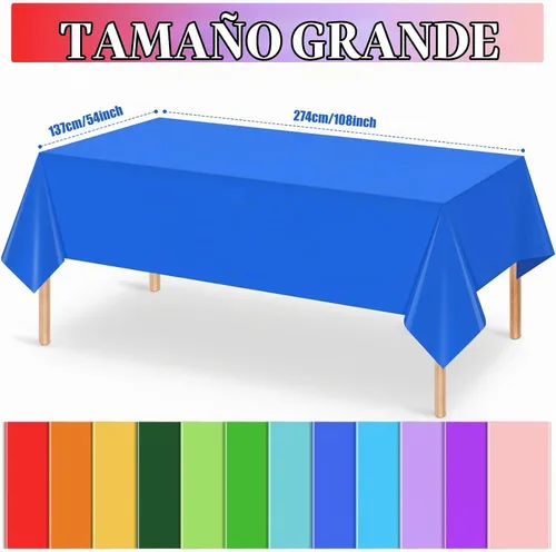 Vista 2 de Paquete de 12 manteles de plástico desechables de plástico de colores surtidos, manteles rectangulares coloridos para fiesta de arcoíris