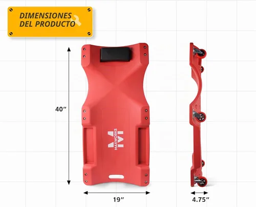 Vista 2 de MaxWorks 50874 carretilla de garaje con ruedas de plástico de 40 pulgadas con apoyacabezas acolchado y dos charolas para herramientas, 300 libras