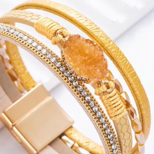 Vista 185 de FANCY SHINY - Pulsera de cuero estilo bohemio, pulsera de cuentas de cristal con cierre magnético, regalos de joyería para mujer