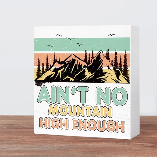 Vista 5 de Divertido letrero de madera para acampar con texto en inglés "Ain't No Mountain High Enough Bloque de madera para casa rodante, decoración
