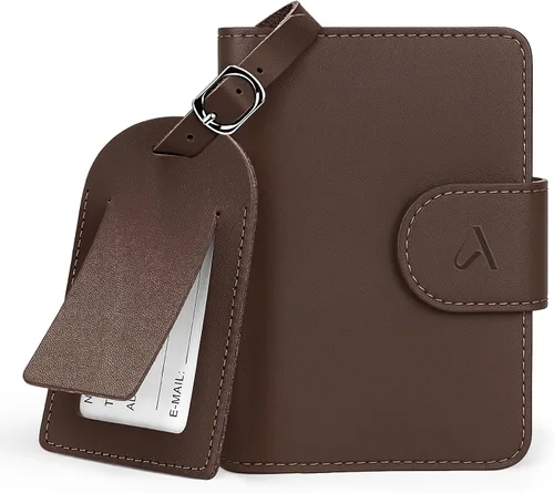 Vista 16 de ALLIVE Soporte para pasaporte para viajes, soporte para pasaporte Rfid para mujeres y hombres, funda de pasaporte de cuero genuino para viaje