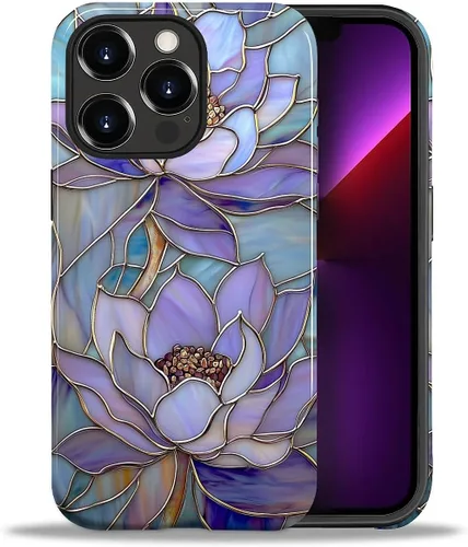 Vista 71 de ZHEGAILIAN Funda para iPhone 11, carcasa dura a prueba de golpes + silicona suave 2 en 1 híbrida, parachoques a prueba de caídas - Vidrio manchado