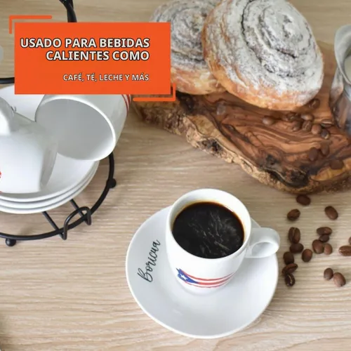 Vista 6 de IMUSA Juego de 8 tazas de espresso Boricua de 3 onzas con platillos y estante