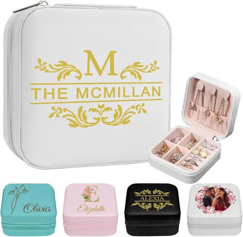 Vista 29 de Joyero de viaje personalizado para mujer, foto personalizada, nombre, logotipo, joyero, regalo de dama de honor, boda, cumpleaños