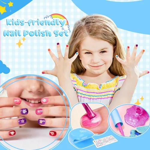 Vista 5 de PERRYHOME Kit de maquillaje para niños para niña, cosmético lavable real congelado, juguetes congelados no tóxicos, juego de uñas para niños