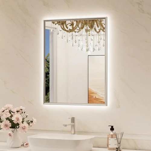 Vista 18 de TokeShimi Espejo de baño con marco negro de 40 x 30 pulgadas con luces delanteras y retroiluminación de aleación de aluminio rectangular, borde