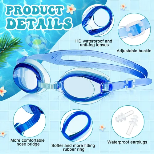 Vista 3 de Hoteam 50 gafas de natación a granel para niños con 8 tapones de nariz con clip para los oídos, sin fugas, antiniebla, gafas de natación