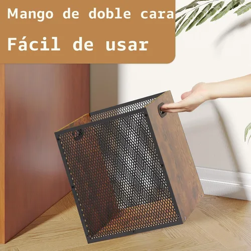 Vista 8 de Huxitocan - Cubo de basura retro para oficina, combinación de hierro y madera para dormitorio, cesta de basura rectangular con asa, diseño