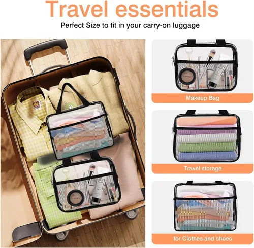 Vista 5 de XEWEA Bolsas de Aseo Transparentes de Viaje, Paquete de 3 Bolsas de Maquillaje Transparentes Aprobadas por TSA para Hombres y Mujeres, Kit