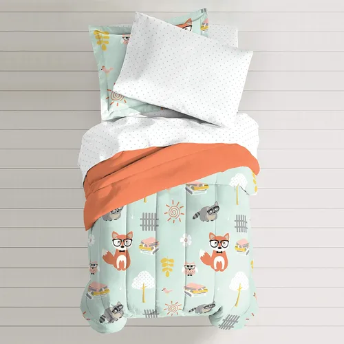 Vista 54 de Dream Factory Dinosaur Blocks - Juego de edredón de microfibra ultrasuave para niños, color azul, tamaño individual Bloques de dinosaurios azules