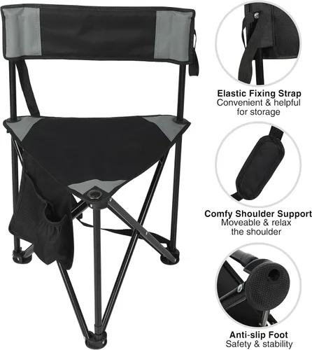 Vista 6 de REDCAMP Paquete de 2 Sillas de Camping con Trípode Plegables Ligeras, Asiento de Taburete Trípode Portátil de 3 Patas con Respaldo, Silla de Golf