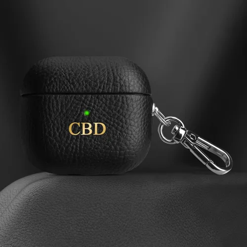 Vista 2 de Funda de cuero con iniciales personalizadas para Apple Airpods 3 2021, funda vegana de lujo con llavero con nombre personalizado en relieve y letras