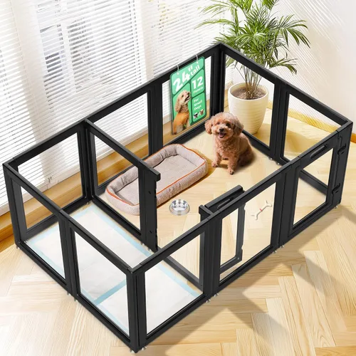 Vista 23 de FXW AuraSpace - Cerca acrílica para perros pequeños, para interiores, 24 pulgadas, 2 paneles, incluye 1 puerta y 1 panel, color negro