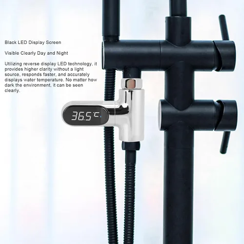 Vista 6 de Termómetro de ducha, pantalla digital LED de lectura instantánea, sensor de temperatura del agua con energía hidroeléctrica, diseño de ajuste