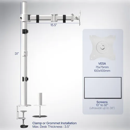 Vista 3 de VIVO Soporte de escritorio para monitor individual, extra alto totalmente ajustable para 1 pantalla LCD de hasta 32 pulgadas, pantallas ultra anchas