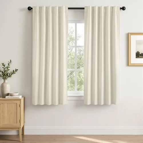 Vista 25 de MIULEE Linen Textured 100% Blackout Curtains Drapes White Backing 96" Long Birch