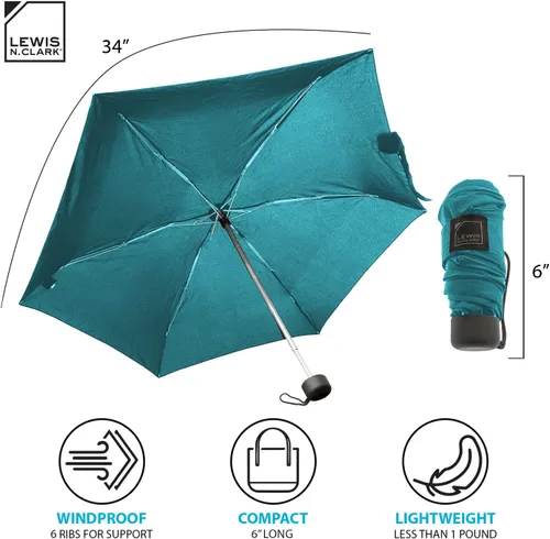 Vista 3 de Lewis N. Clark Portable Mini Travel Umbrella, Windproof & Water Repellent Fabric, 1 Year Warranty