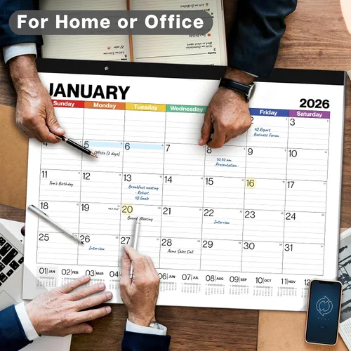 Vista 5 de Dunwell Calendario de escritorio 2026 de 22 x 17 pulgadas, calendario mensual grande de escritorio o colgante de pared, diseño colorido, enero a