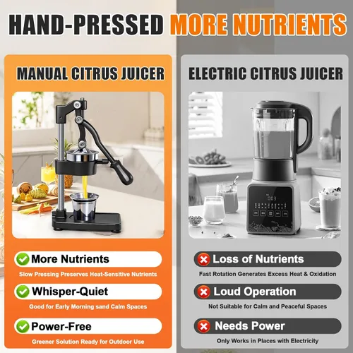 Vista 5 de Exprimidor manual de cítricos de hierro fundido, prensa manual comercial, exprimidor de encimera resistente para jugo de limón naranja fresco, fácil