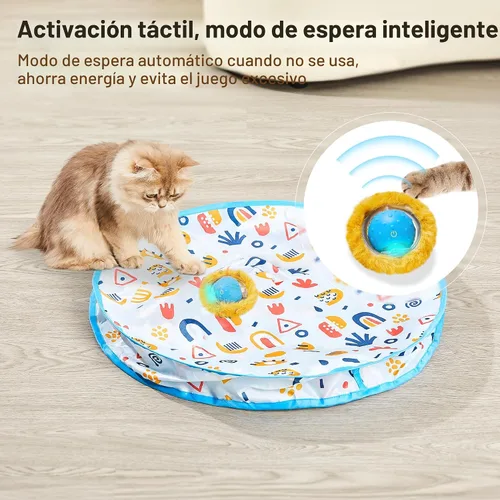 Vista 6 de Potaroma - Juguetes interactivos para gatos, pelota de movimiento rápido en alfombra de juego, pelota automática con movimiento activada por