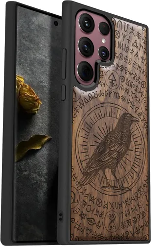 Vista 9 de Carveit Funda de madera para Galaxy S22 Ultra [madera natural y TPU suave negro] a prueba de golpes, diseño único de madera compatible con Samsung