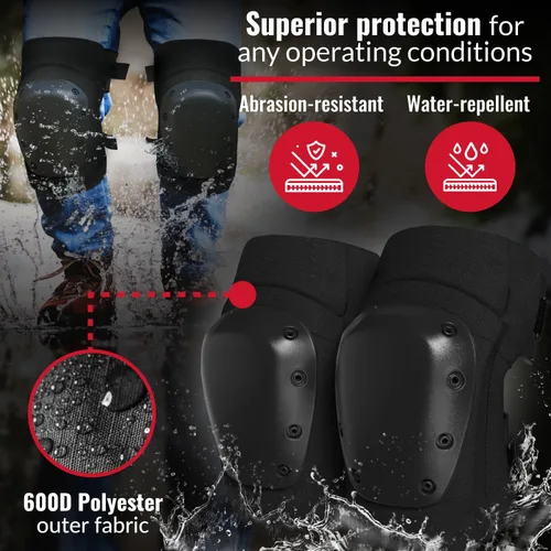 Vista 6 de PRO - Rodilleras estilo constructor con 3 niveles de protección, color negro, 1 par, tapa de plástico de soporte plano y cierres ajustables
