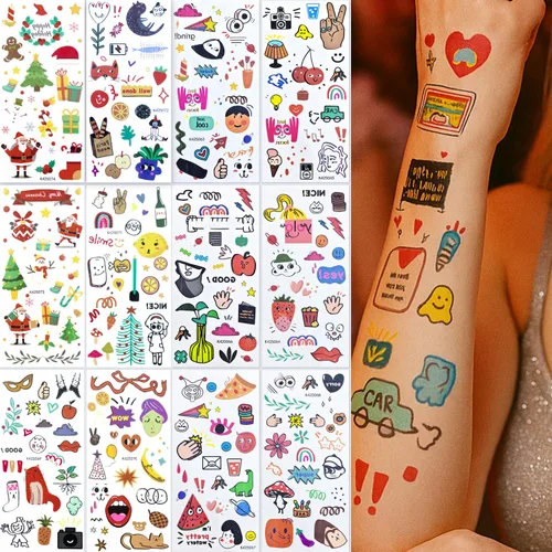 Vista 10 de Tatuajes temporales de neón UV, 12 hojas de tatuajes de fiesta que brillan en la oscuridad para adultos y niñas, patrones de doble vibración