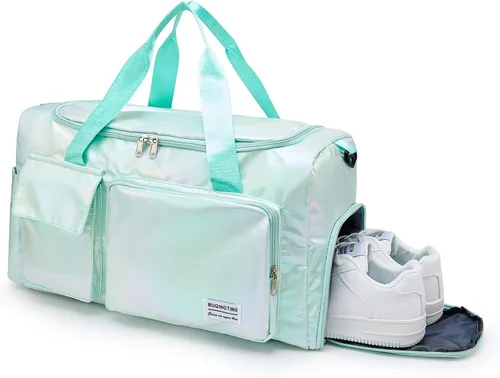 Vista 24 de Pequeña bolsa de gimnasio para mujer, bolsa de viaje con compartimento para zapatos