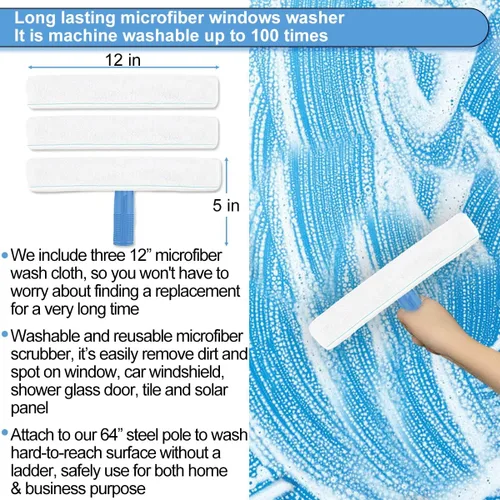 Vista 4 de AMERWASH PLUS Kit de lavado de escobilla de ventana para limpieza de puertas de vidrio, espejos y ventanas, escobilla extra de 14 pulgadas de ancho