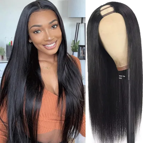 Vista 9 de Forevermore Yaki - Peluca de cabello humano lacio con parte en V, para mujeres negras, 12 pulgadas, sin pegamento, parte en U, con clips, sin dejar