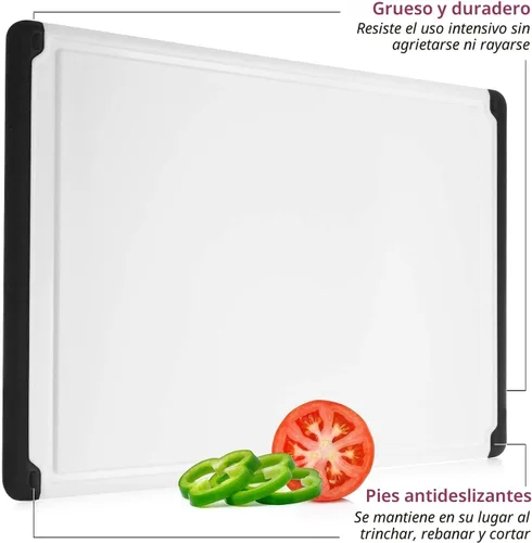 Vista 6 de Tabla de cortar de plástico para cocina, tabla de cortar extragrande de 18 pulgadas, ranura para jugos, pies antideslizantes, apta