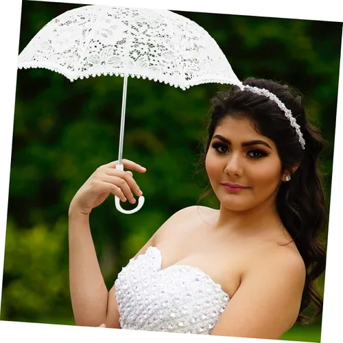 Vista 3 de IMIKEYA 2pcs Lace Umbrella Girl Umbrella Bridal Parasol Vintage Umbrellas for Girl Bride Parasol Wedding Umbrellas Parasols for Girl Iron Wedding